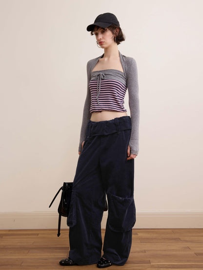 DKZ OFFICIAL Pink Retro Striped Asymmetric Slim Knit Women&