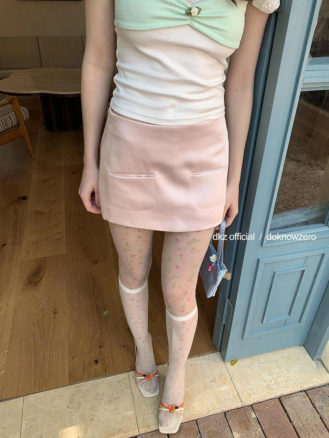 DKZ OFFICIAL Pink Satin A Line Mini Skirt For Women