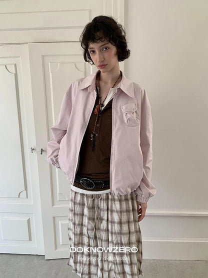 DKZ OFFICIAL Pink Utility Jacket With Pleated Back Hem