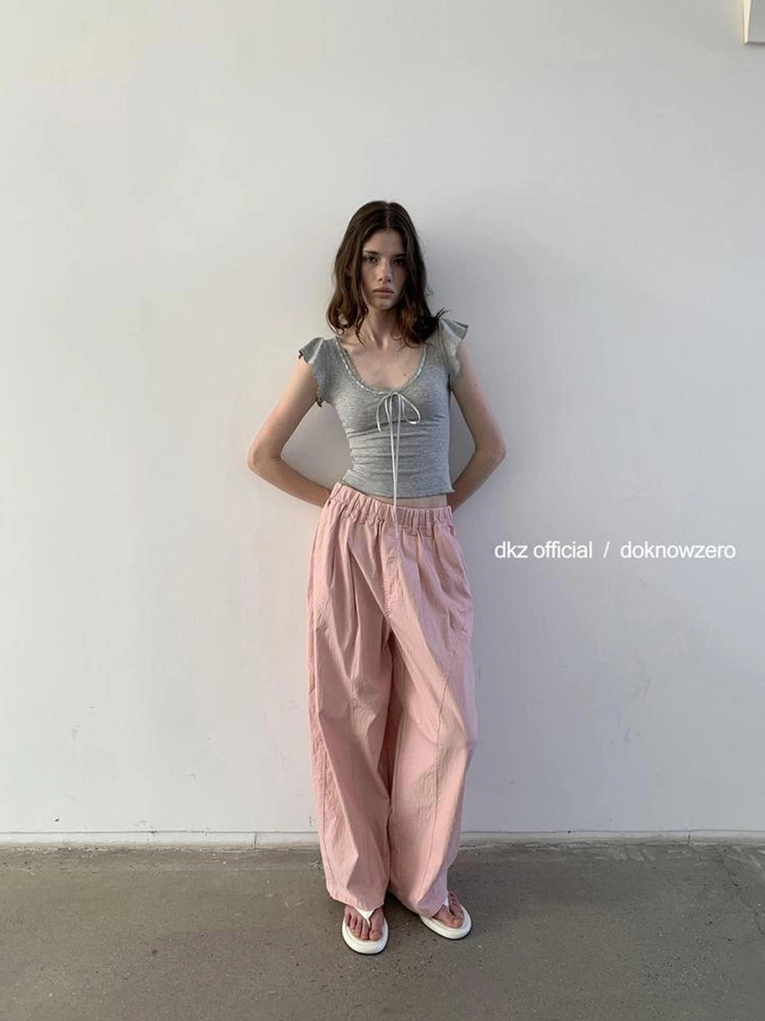DKZ OFFICIAL Pink Wide Leg Trousers With 3D Tailoring
