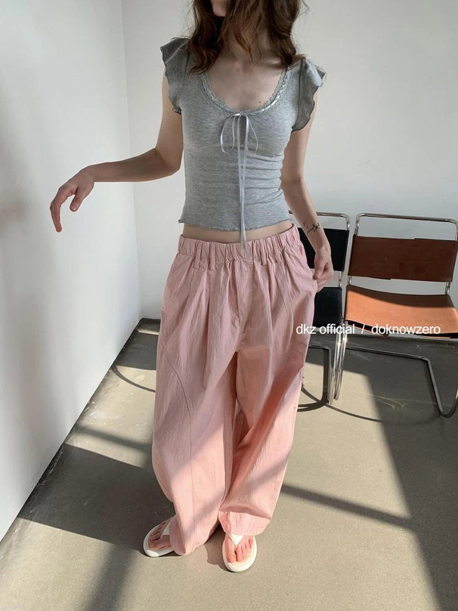 DKZ OFFICIAL Pink Wide Leg Trousers With 3D Tailoring