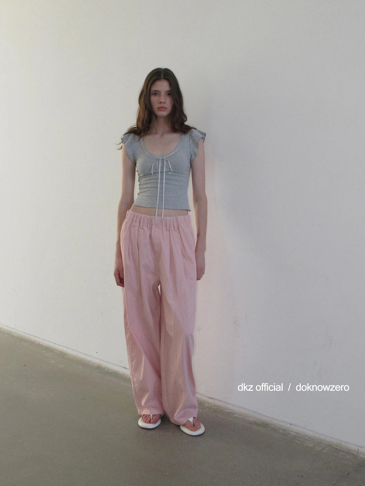 DKZ OFFICIAL Pink Wide Leg Trousers With 3D Tailoring