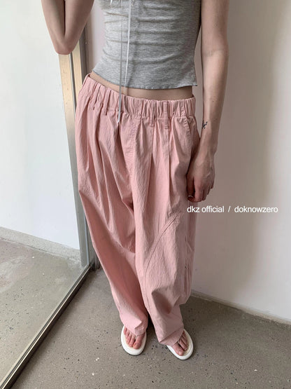 DKZ OFFICIAL Pink Wide Leg Trousers With 3D Tailoring