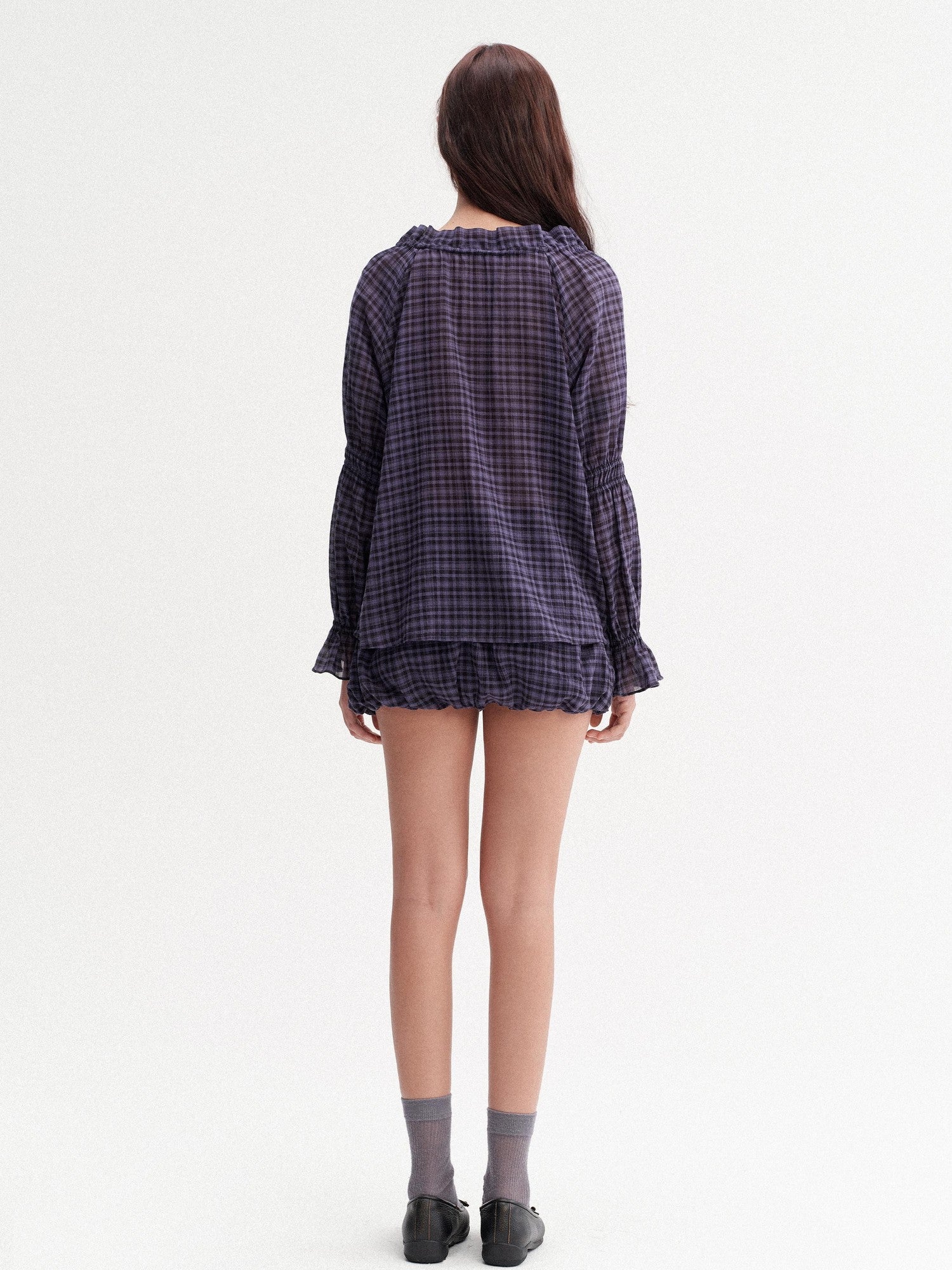 DKZ OFFICIAL Plaid Drawstring Loose V-neck Women&
