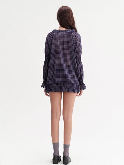 DKZ OFFICIAL Plaid Drawstring Loose V-neck Women&