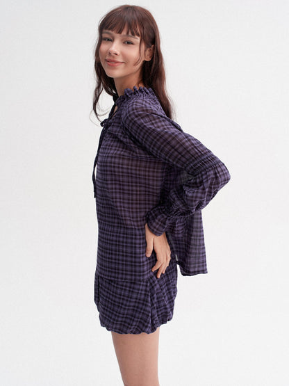DKZ OFFICIAL Plaid Drawstring Loose V-neck Women&