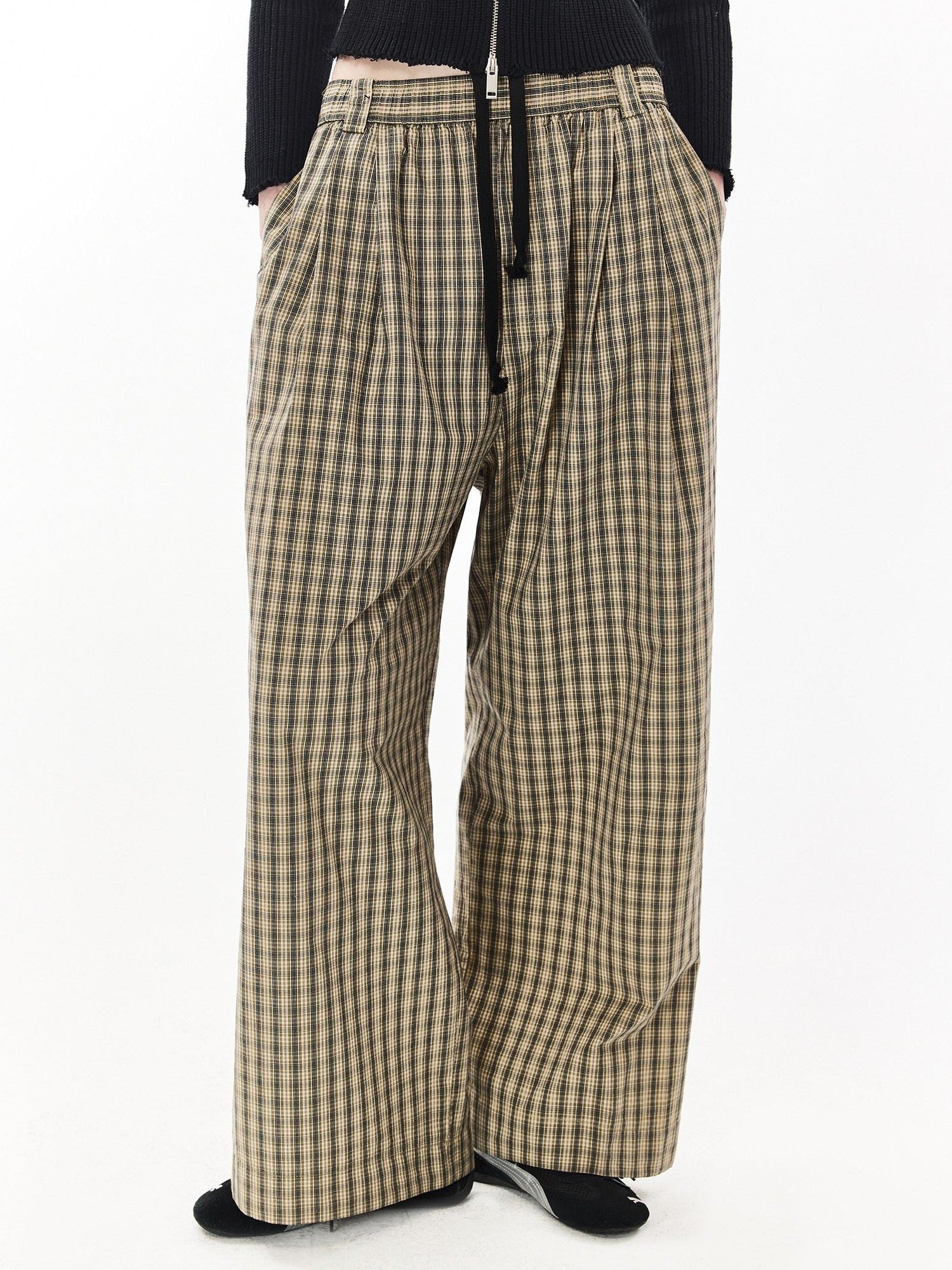 DKZ OFFICIAL Plaid Drawstring Pocket Vintage Women&
