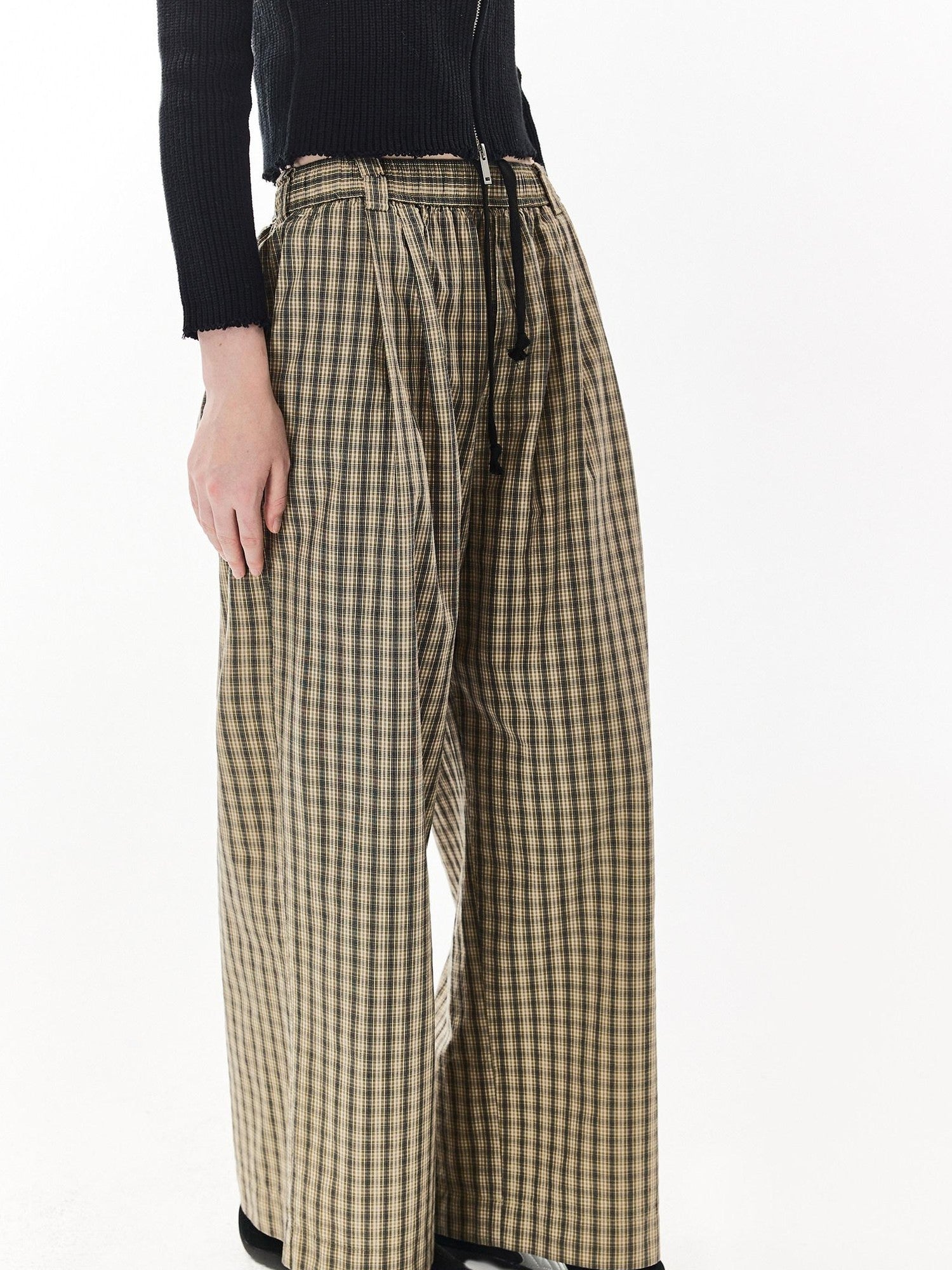DKZ OFFICIAL Plaid Drawstring Pocket Vintage Women&