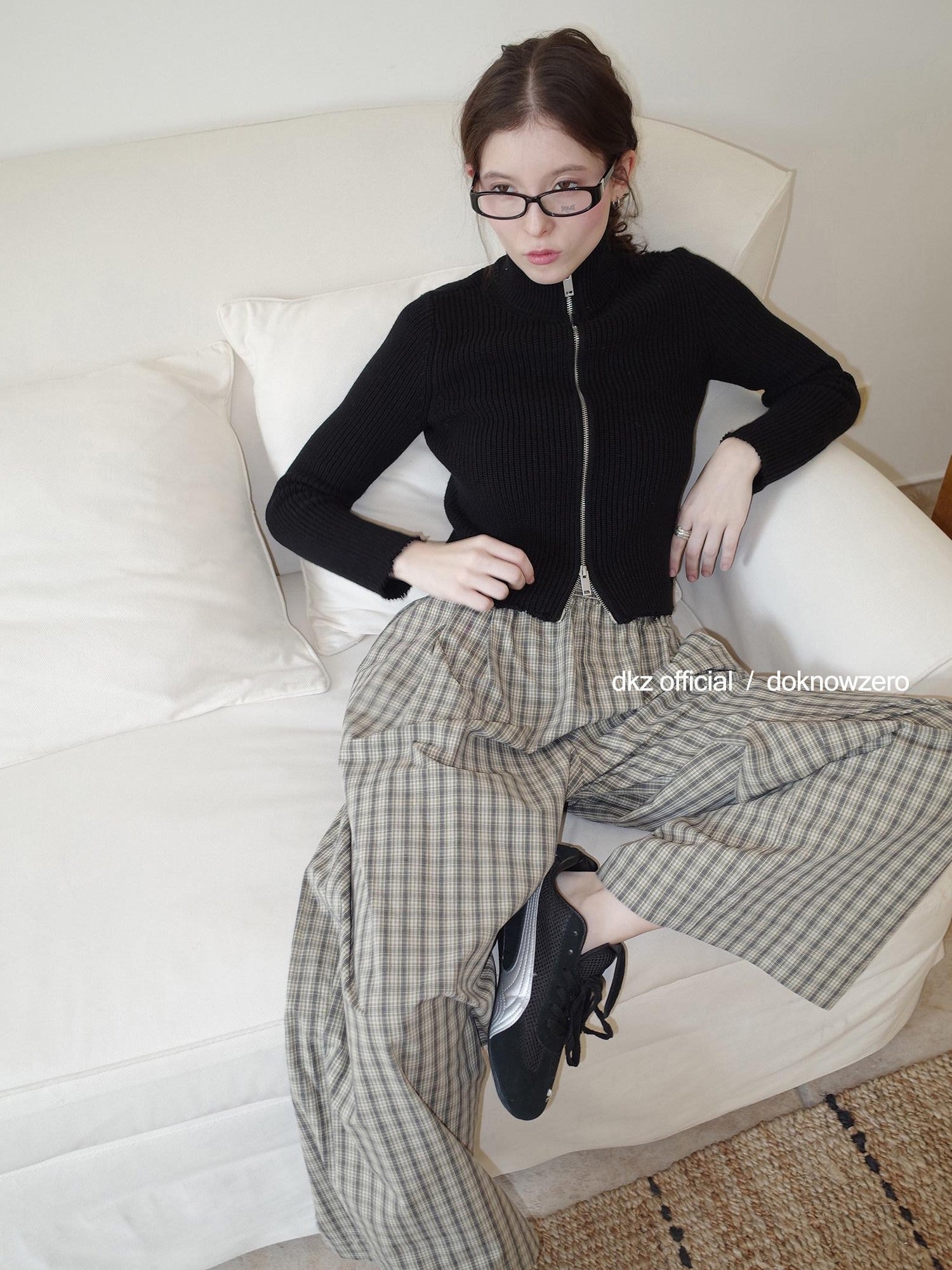 DKZ OFFICIAL Plaid Drawstring Pocket Vintage Women&