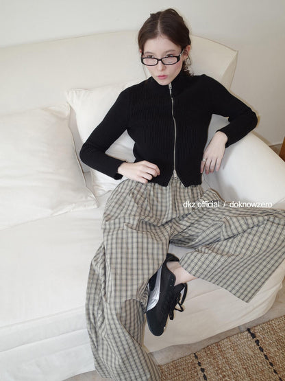 DKZ OFFICIAL Plaid Drawstring Pocket Vintage Women&