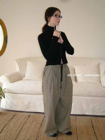 DKZ OFFICIAL Plaid Drawstring Pocket Vintage Women&