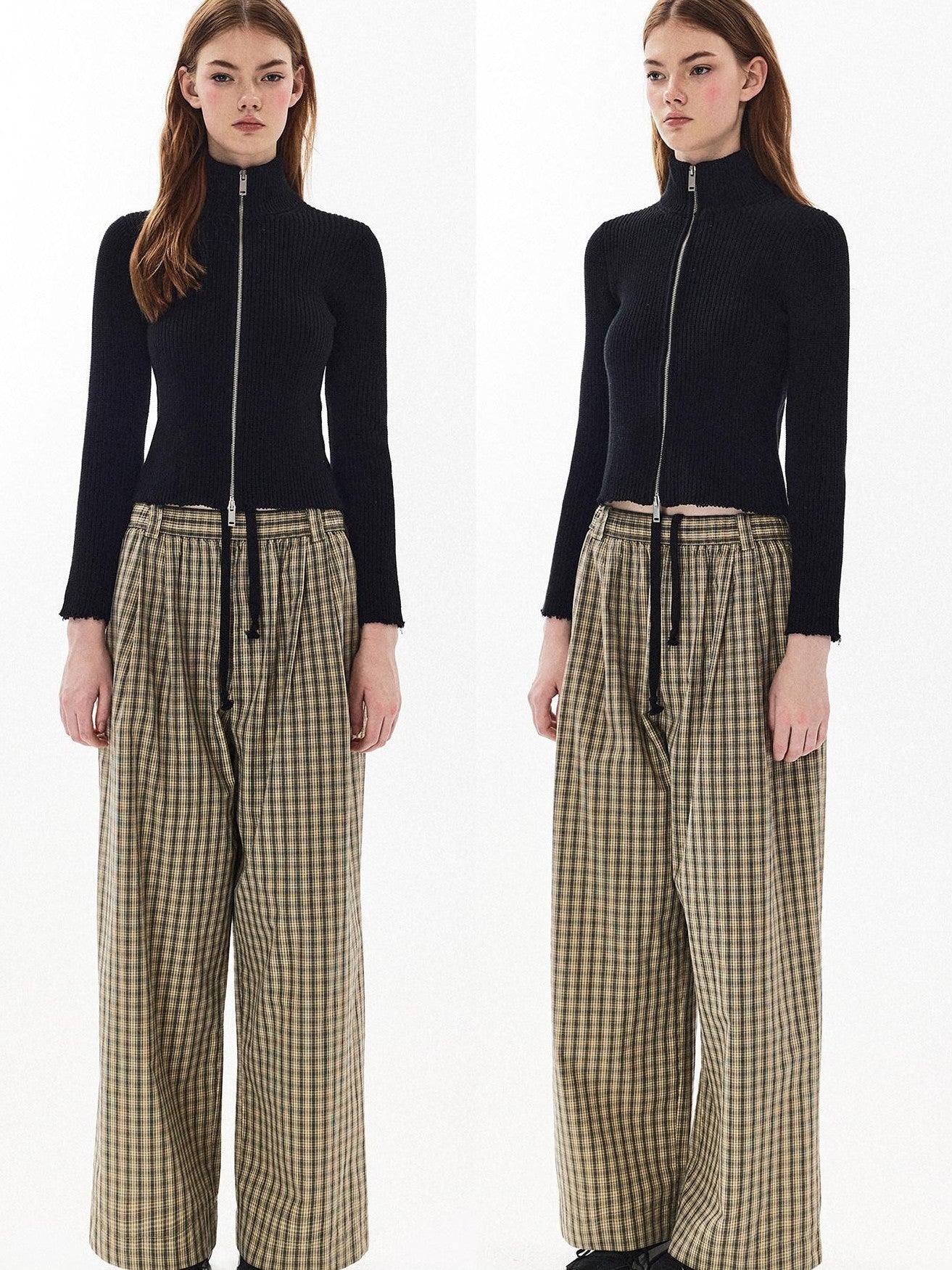 DKZ OFFICIAL Plaid Drawstring Pocket Vintage Women&