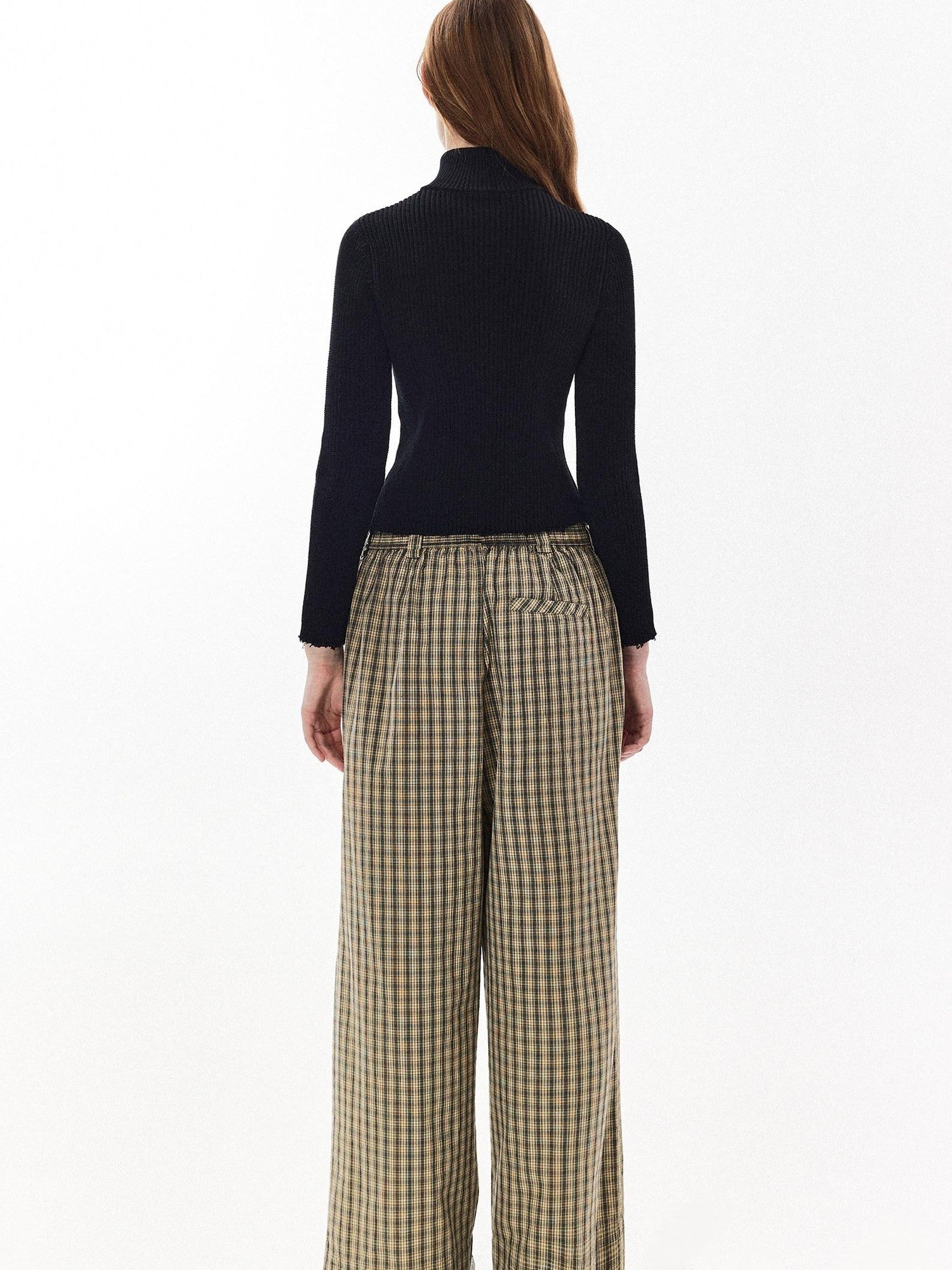 DKZ OFFICIAL Plaid Drawstring Pocket Vintage Women&