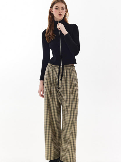 DKZ OFFICIAL Plaid Drawstring Pocket Vintage Women&