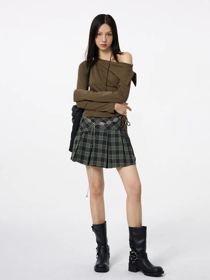 DKZ OFFICIAL Plaid High-Waist A-Line Pleated Mini Skirt