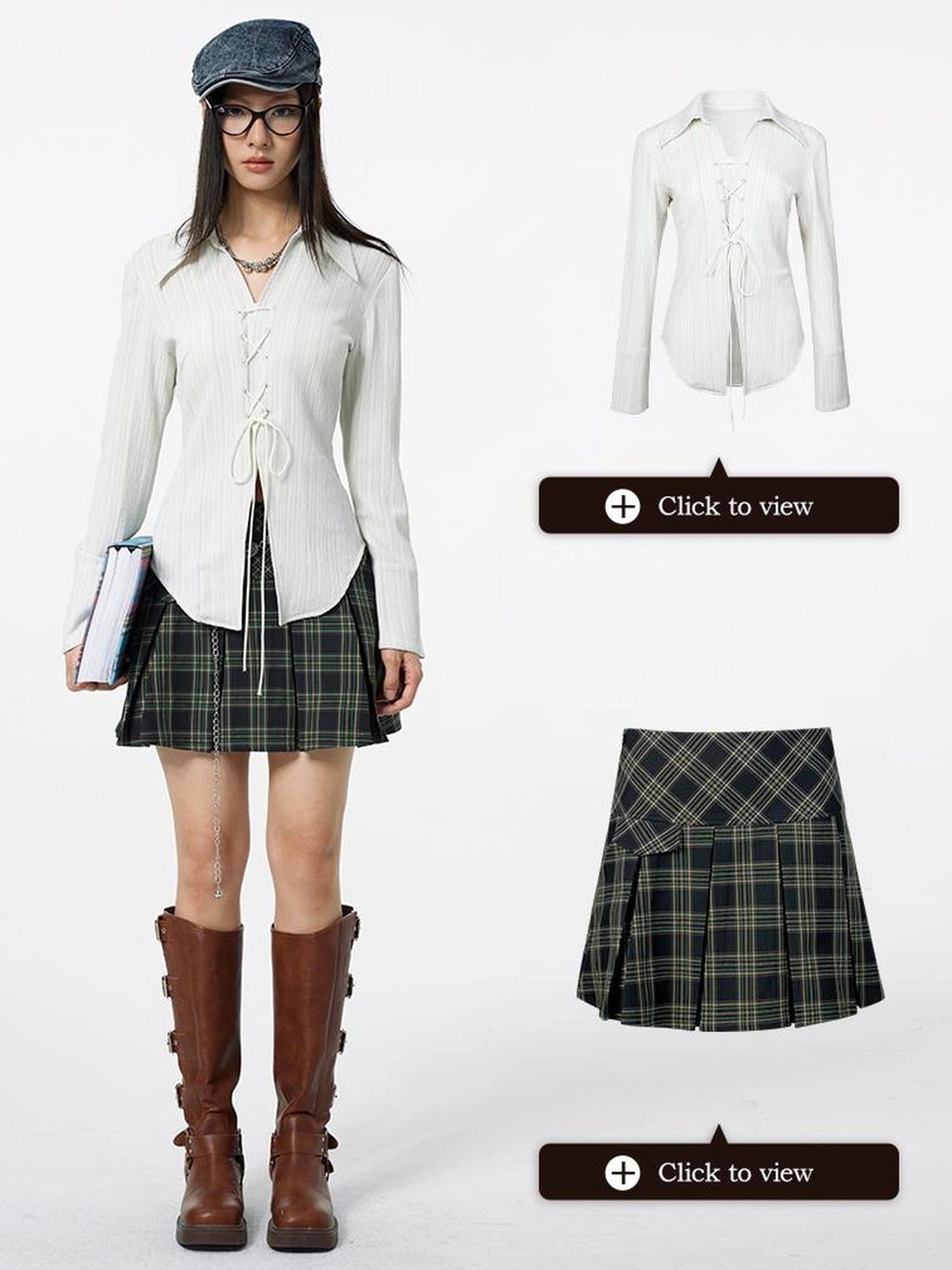 DKZ OFFICIAL Plaid High-Waist A-Line Pleated Mini Skirt