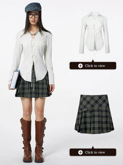 DKZ OFFICIAL Plaid High-Waist A-Line Pleated Mini Skirt