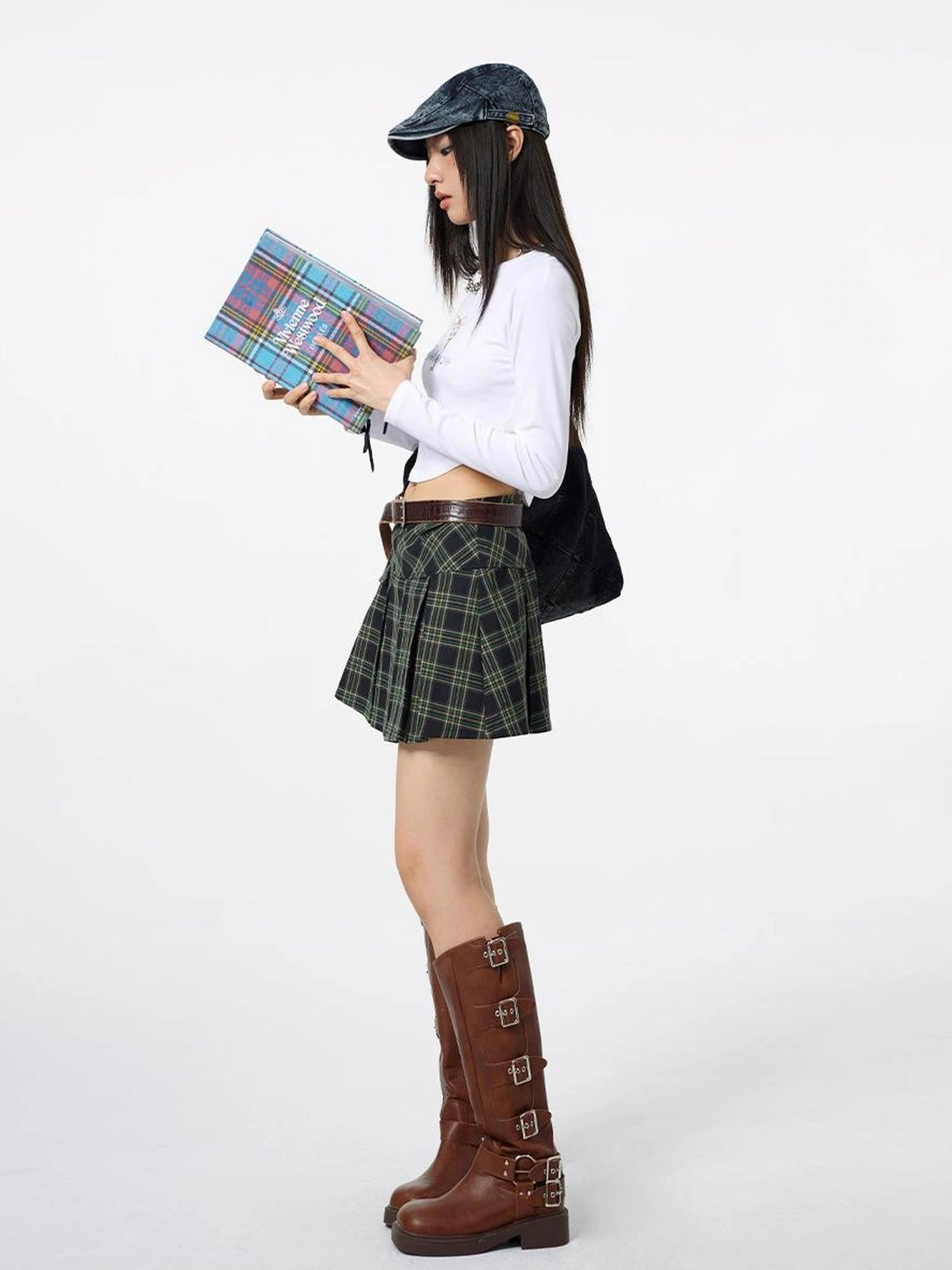 DKZ OFFICIAL Plaid High-Waist A-Line Pleated Mini Skirt