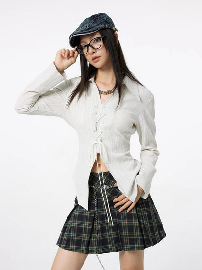 DKZ OFFICIAL Plaid High-Waist A-Line Pleated Mini Skirt