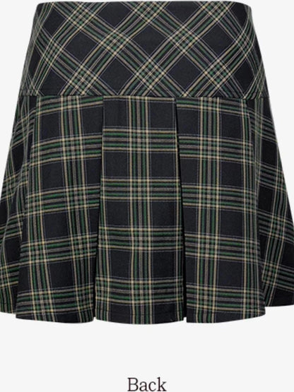 DKZ OFFICIAL Plaid High-Waist A-Line Pleated Mini Skirt