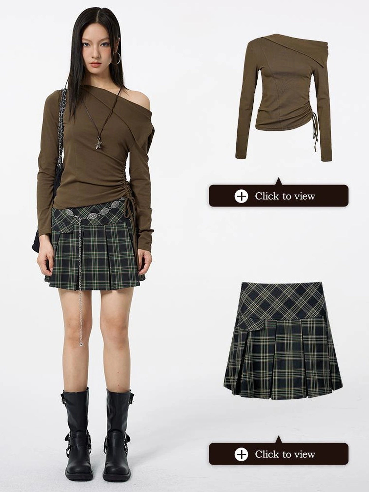 DKZ OFFICIAL Plaid High-Waist A-Line Pleated Mini Skirt