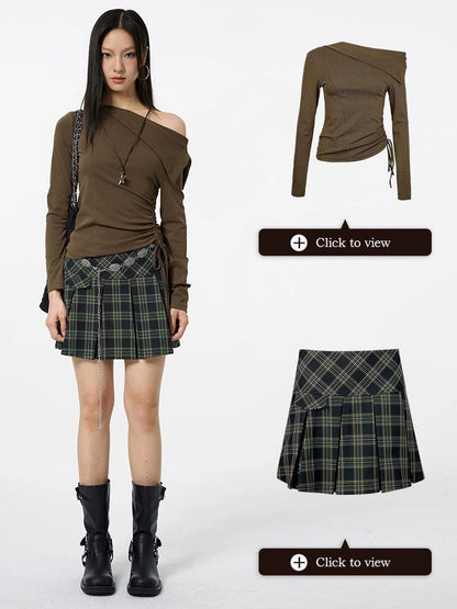 DKZ OFFICIAL Plaid High-Waist A-Line Pleated Mini Skirt
