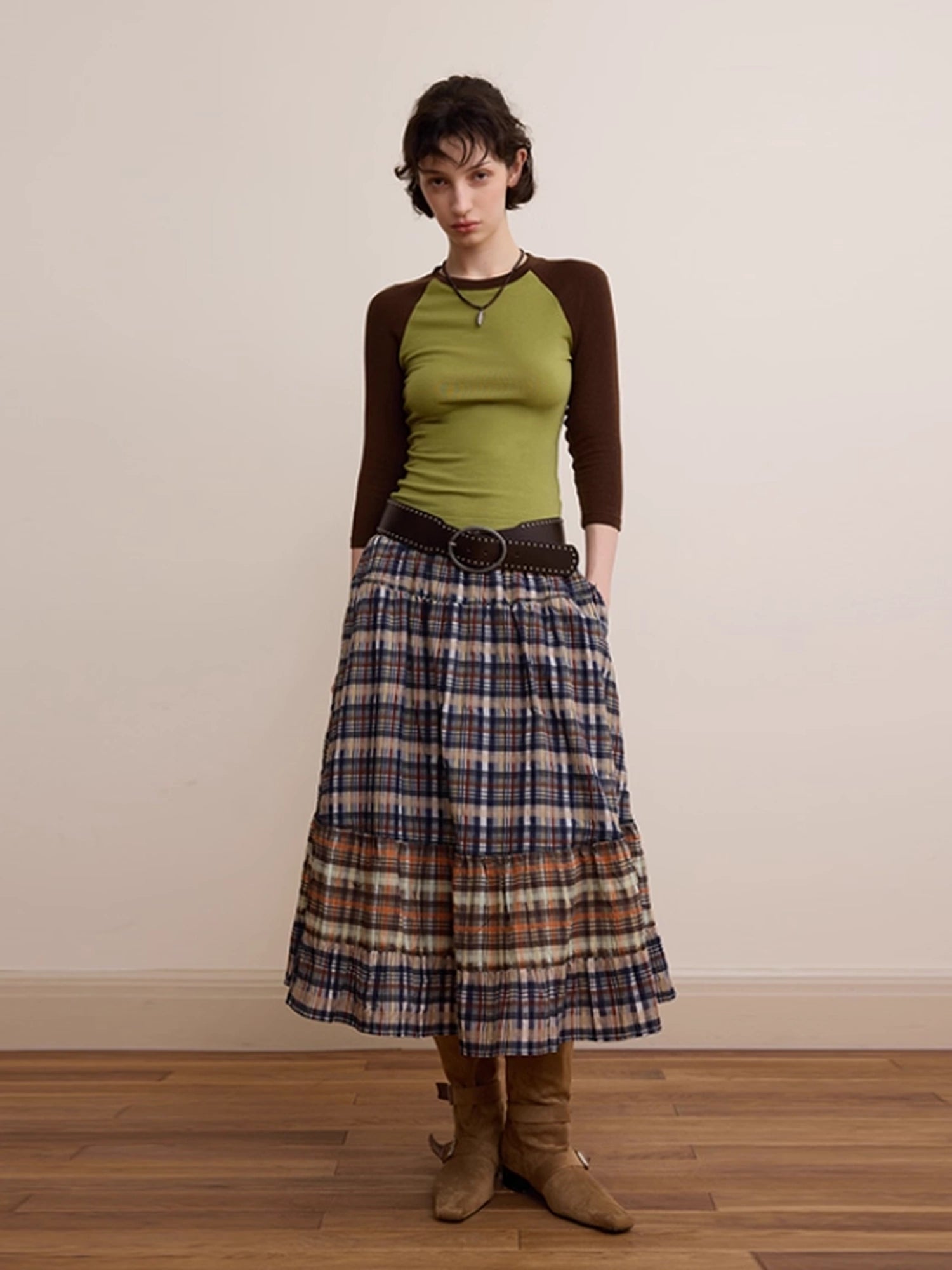 DKZ_OFFICIAL_Plaid_Patchwork_Midi_Skirt_Loose_Retro_A_Line_Skirt_For_Women_MISSTT
