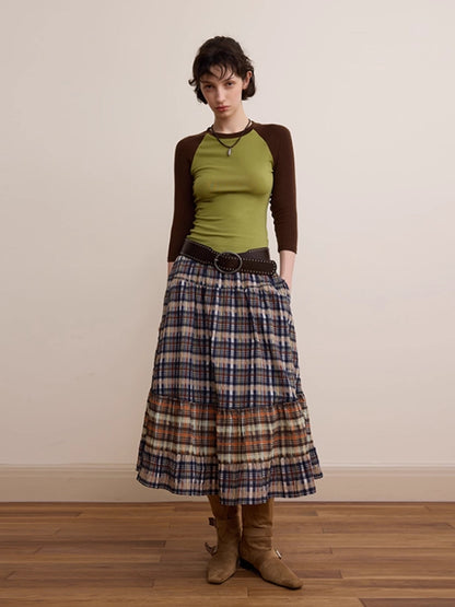 DKZ_OFFICIAL_Plaid_Patchwork_Midi_Skirt_Loose_Retro_A_Line_Skirt_For_Women_MISSTT