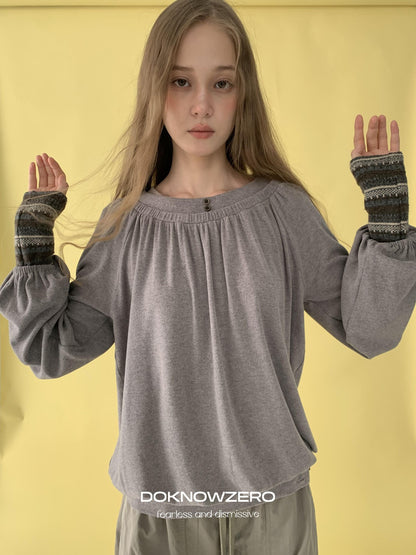 DKZ OFFICIAL Pleated Fleece Feel Round Neck Women&