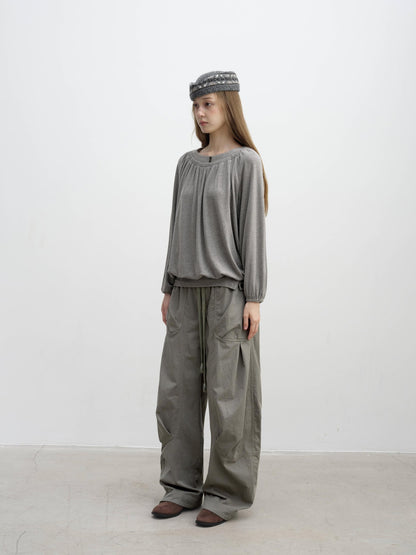 DKZ OFFICIAL Pleated Fleece Feel Round Neck Women&