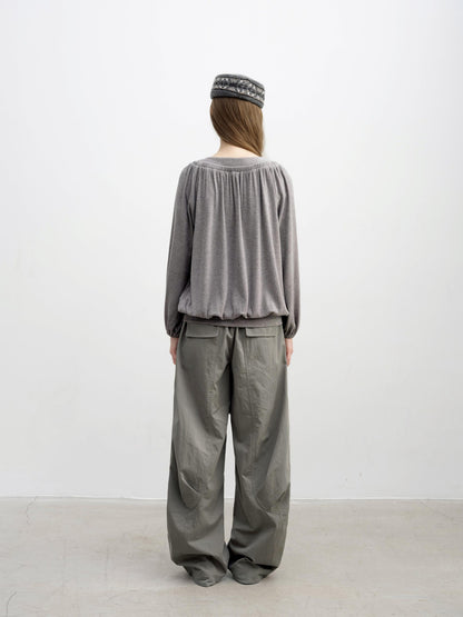 DKZ OFFICIAL Pleated Fleece Feel Round Neck Women&