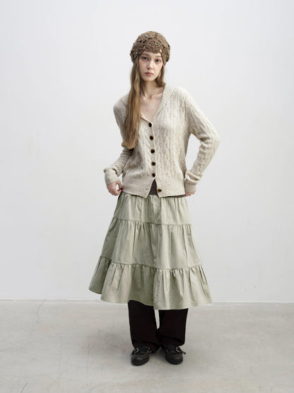 DKZ OFFICIAL Pleated Fold Over Waist Spliced Faux Fur Layered Cake Women&