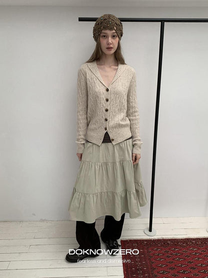 DKZ OFFICIAL Pleated Fold Over Waist Spliced Faux Fur Layered Cake Women&