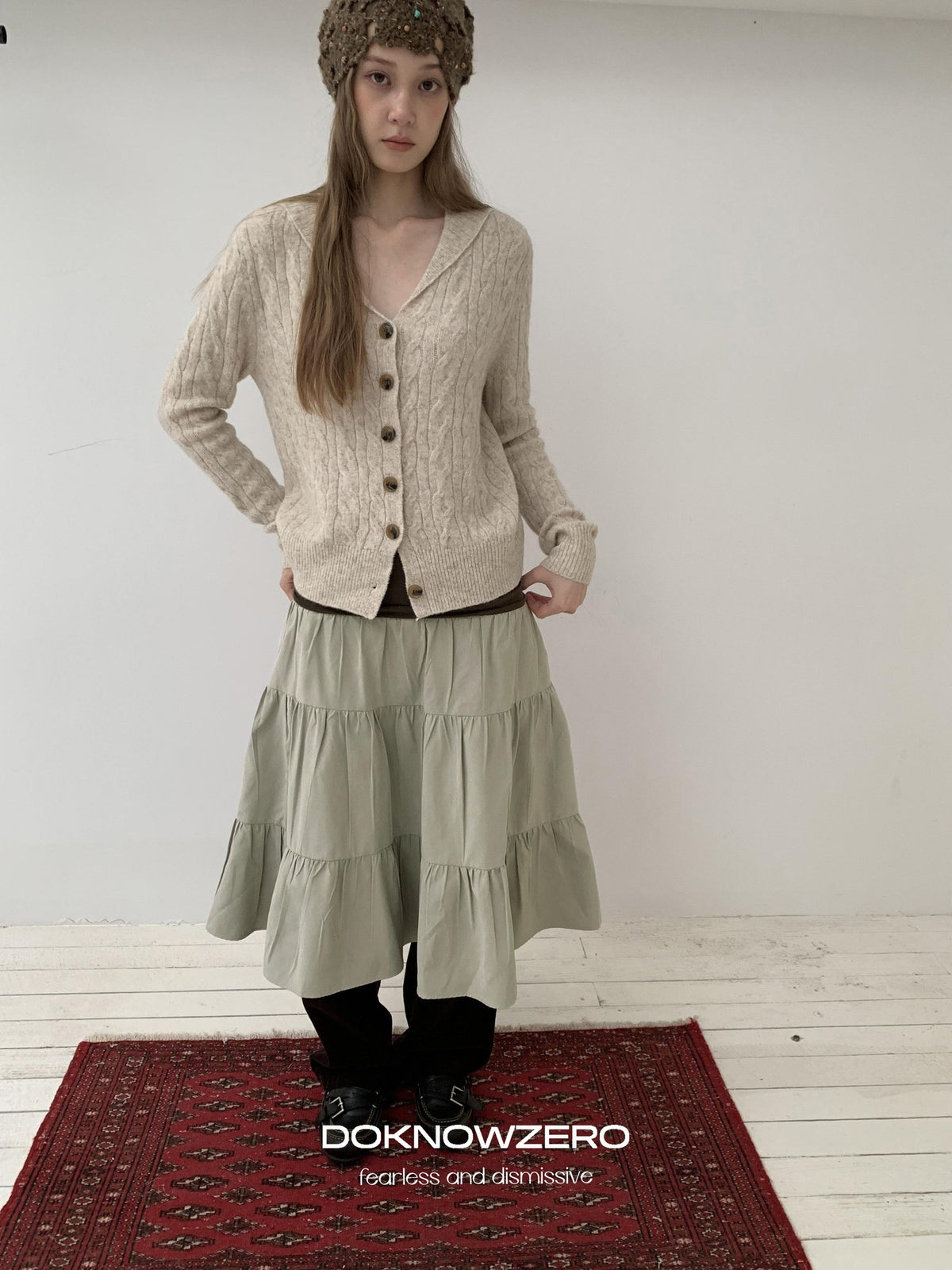 DKZ OFFICIAL Pleated Fold Over Waist Spliced Faux Fur Layered Cake Women&