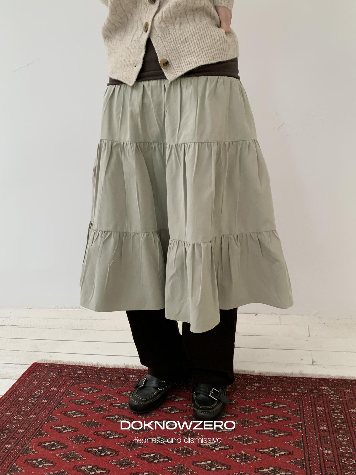 DKZ OFFICIAL Pleated Fold Over Waist Spliced Faux Fur Layered Cake Women&