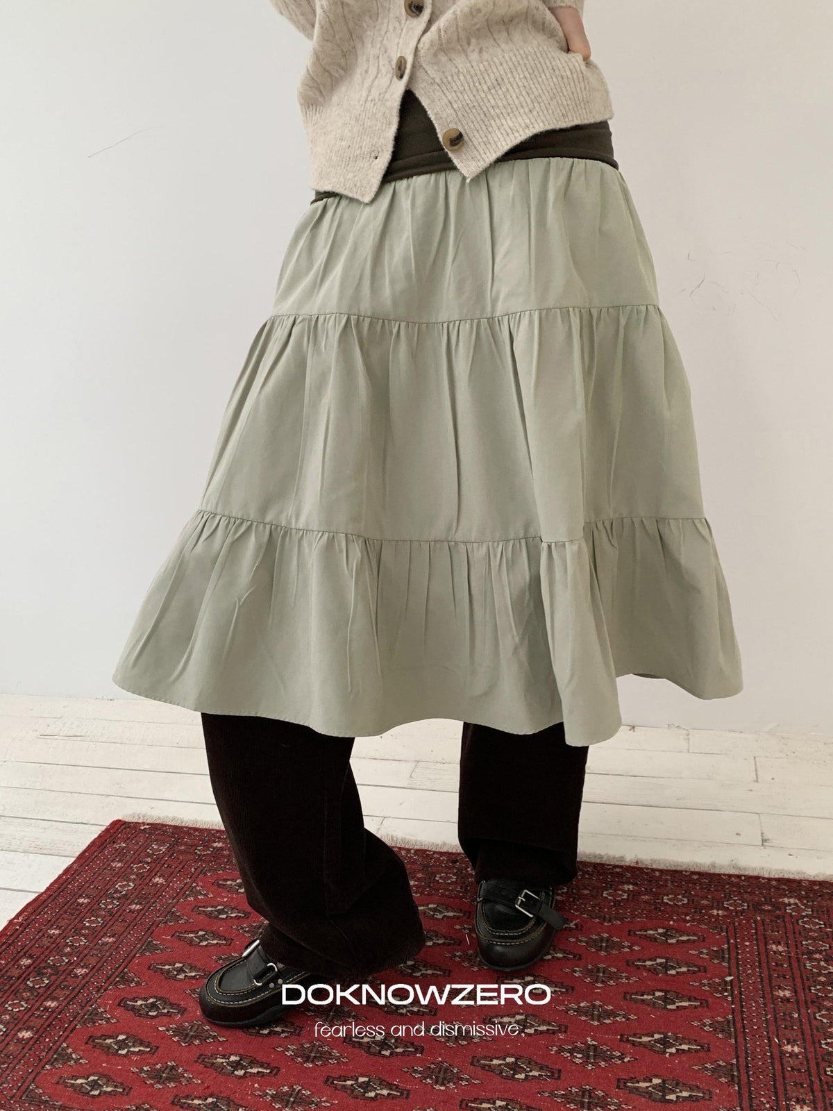 DKZ OFFICIAL Pleated Fold Over Waist Spliced Faux Fur Layered Cake Women&