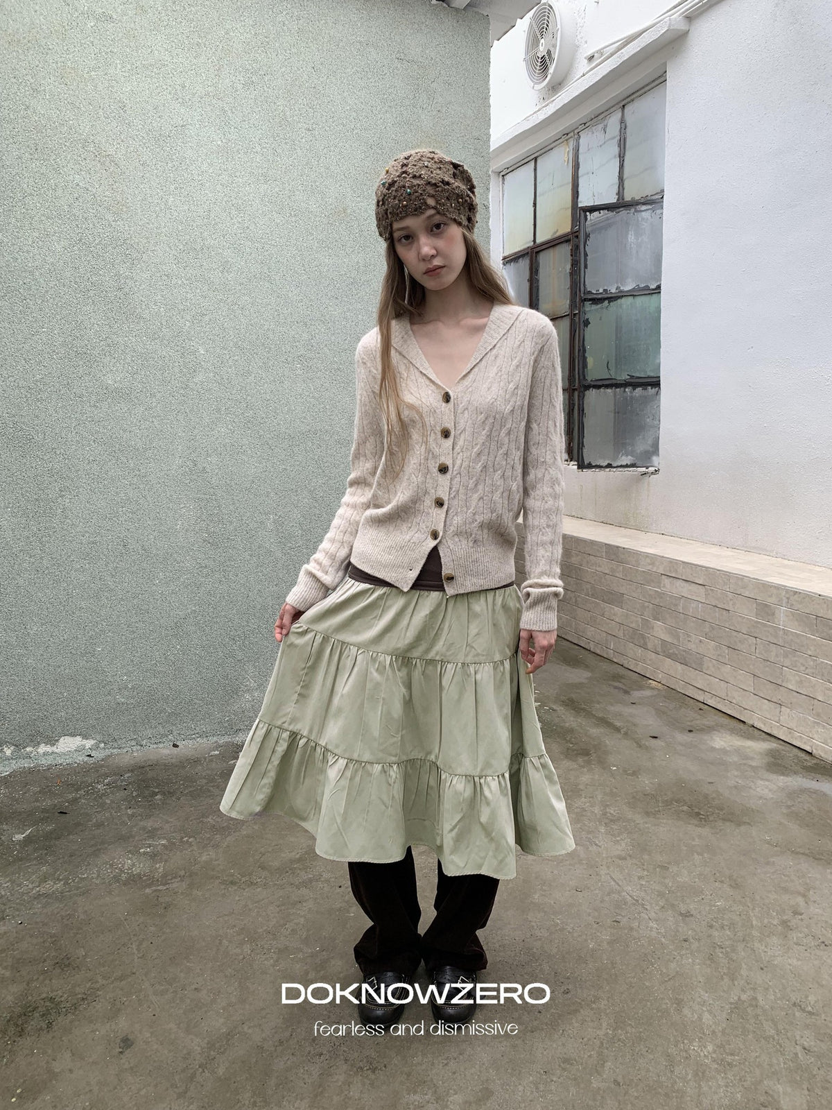 DKZ OFFICIAL Pleated Fold Over Waist Spliced Faux Fur Layered Cake Women&