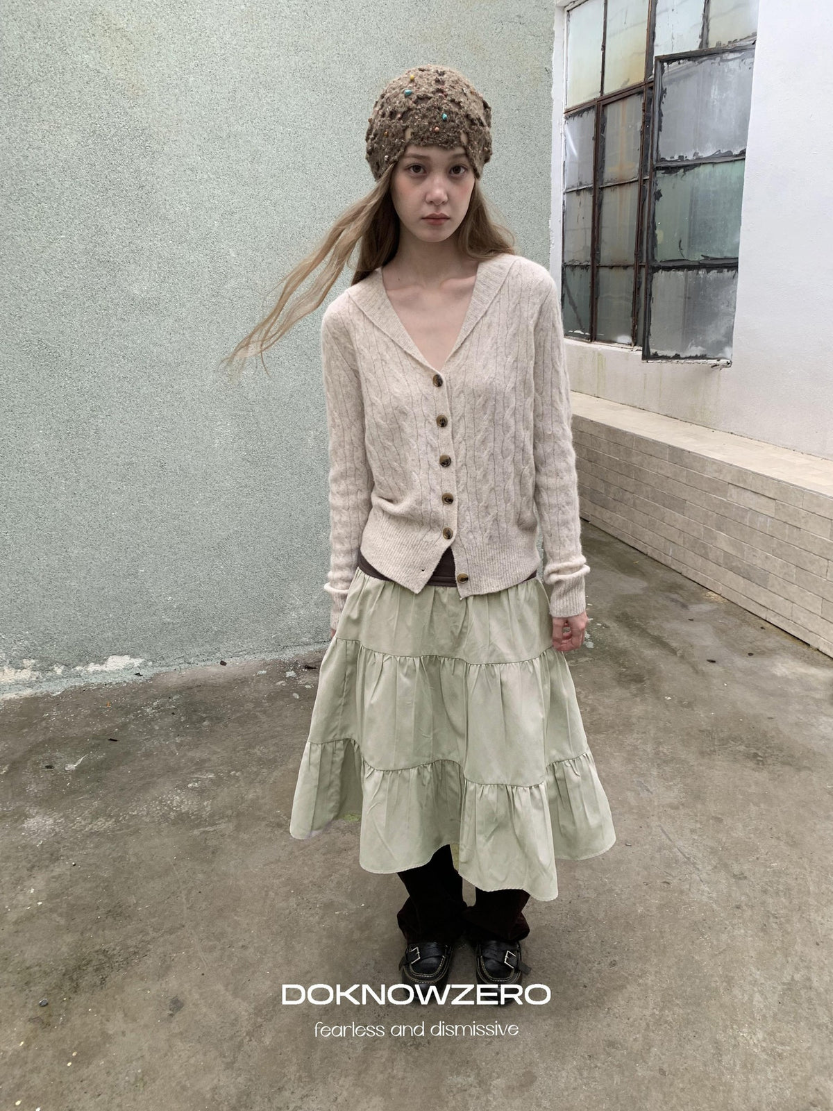 DKZ OFFICIAL Pleated Fold Over Waist Spliced Faux Fur Layered Cake Women&