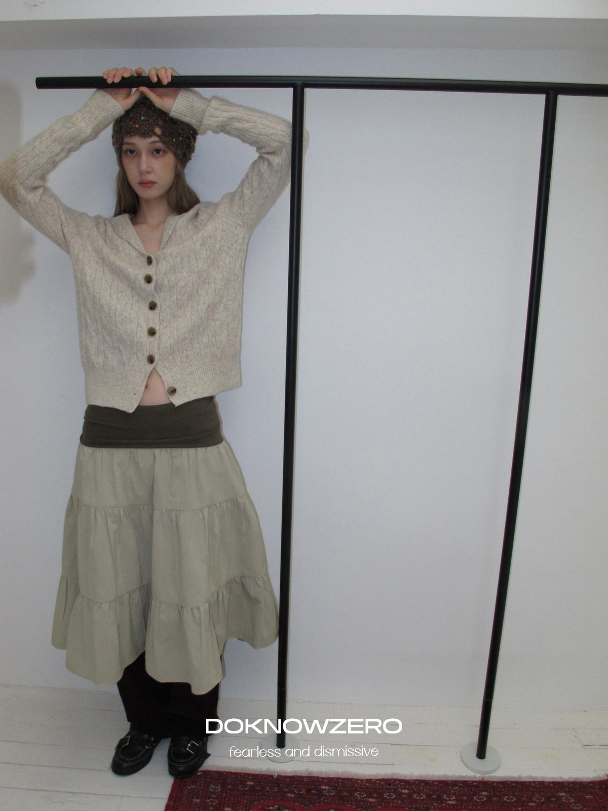 DKZ OFFICIAL Pleated Fold Over Waist Spliced Faux Fur Layered Cake Women&
