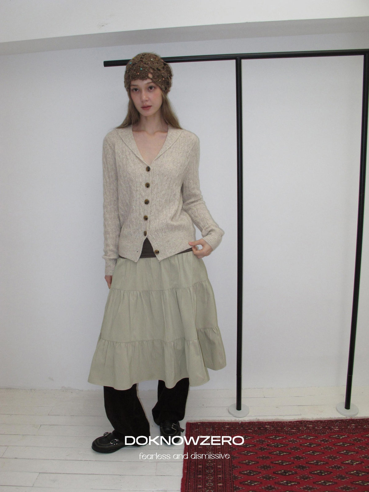 DKZ OFFICIAL Pleated Fold Over Waist Spliced Faux Fur Layered Cake Women&