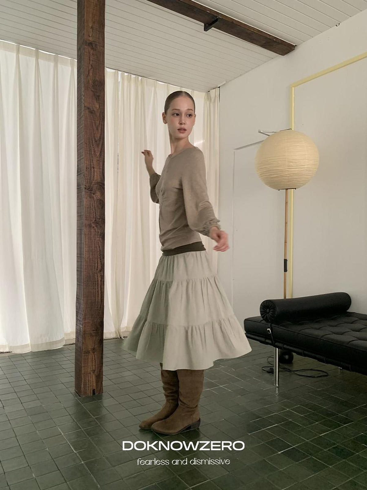DKZ OFFICIAL Pleated Fold Over Waist Spliced Faux Fur Layered Cake Women&