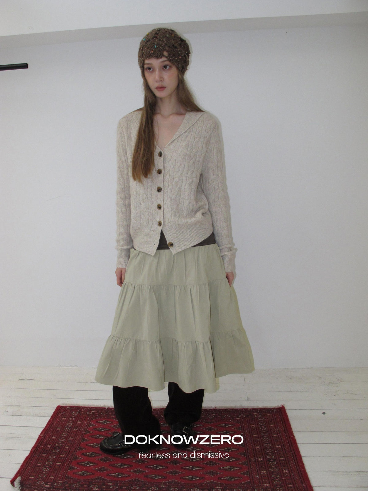 DKZ OFFICIAL Pleated Fold Over Waist Spliced Faux Fur Layered Cake Women&