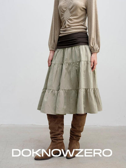 DKZ OFFICIAL Pleated Fold Over Waist Spliced Faux Fur Layered Cake Women&