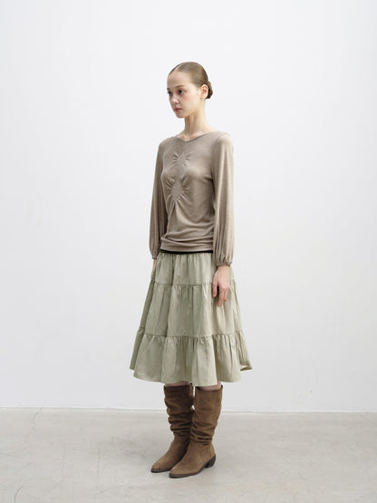 DKZ OFFICIAL Pleated Fold Over Waist Spliced Faux Fur Layered Cake Women&