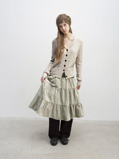 DKZ OFFICIAL Pleated Fold Over Waist Spliced Faux Fur Layered Cake Women&