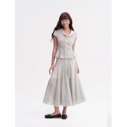 DKZ_OFFICIAL_Pleated_Lace_Waist_Short_Sleeve_Fishtail_Women&