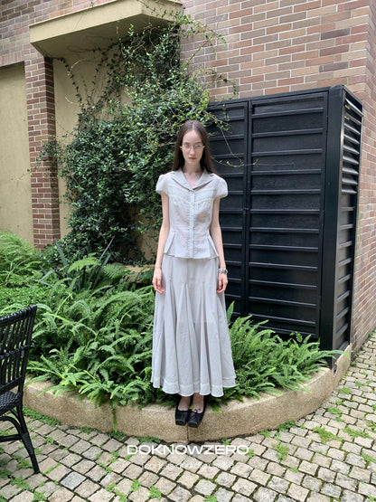 DKZ OFFICIAL Pleated Lace Waist Short Sleeve Fishtail Women&