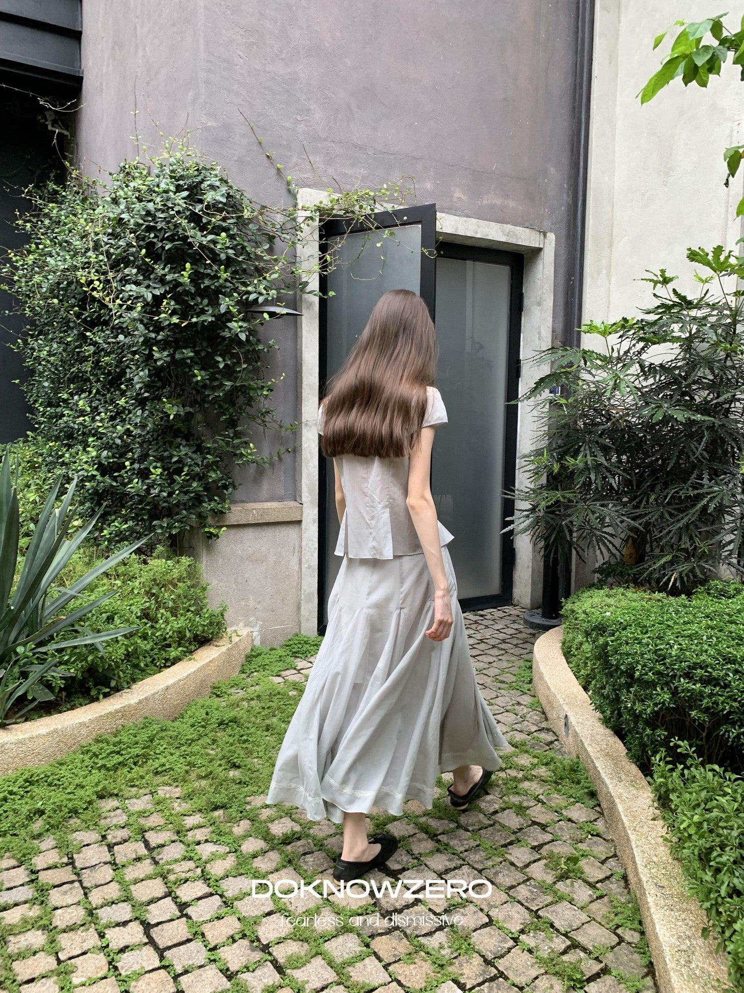DKZ OFFICIAL Pleated Lace Waist Short Sleeve Fishtail Women&