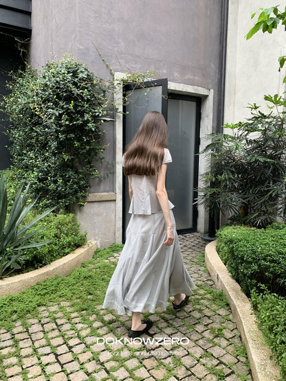 DKZ OFFICIAL Pleated Lace Waist Short Sleeve Fishtail Women&