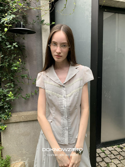 DKZ OFFICIAL Pleated Lace Waist Short Sleeve Fishtail Women&